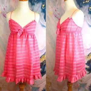 BETSEY JOHNSON Intimates ruffled Hot Pink striped Baby Doll nightgown / chemise